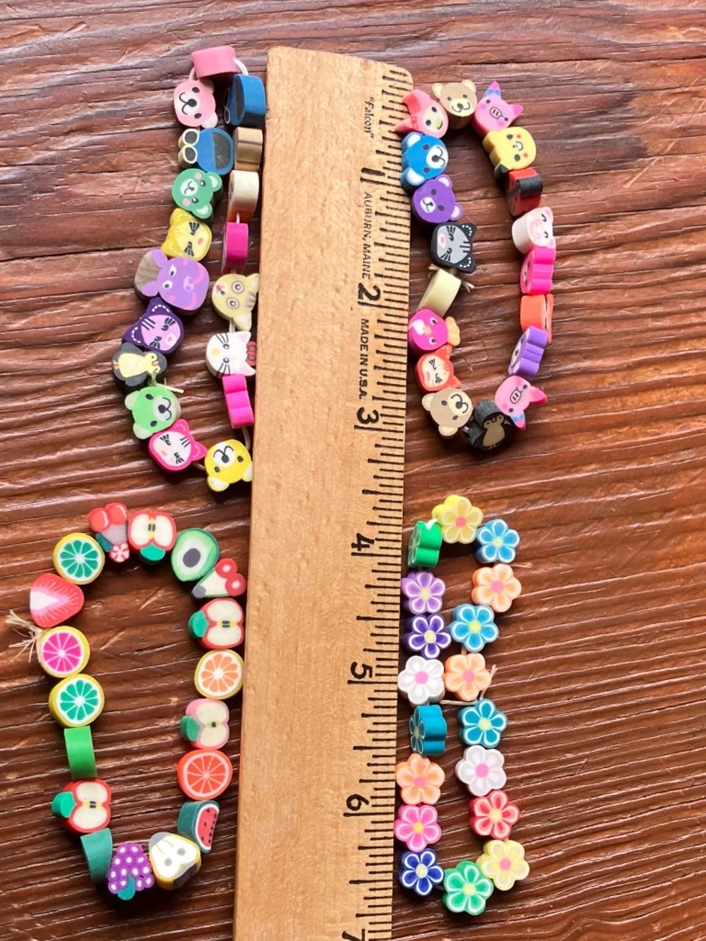 🌈 Set of 4 Handmade Y2K Polymer Clay Bead Bracelets | Kawaii Fruit & Floral